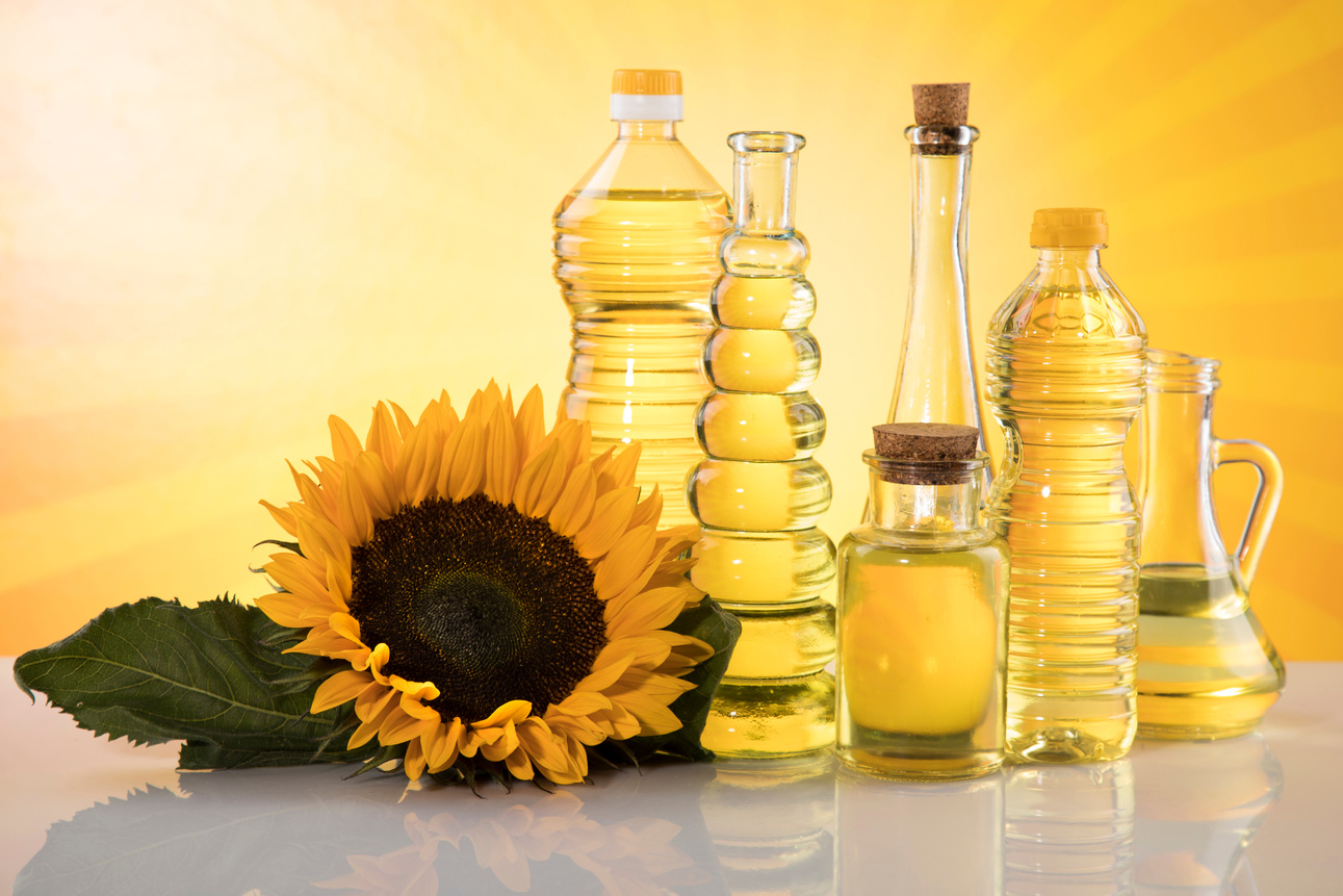 Sunflower oil, Cooking oils, bottles  background